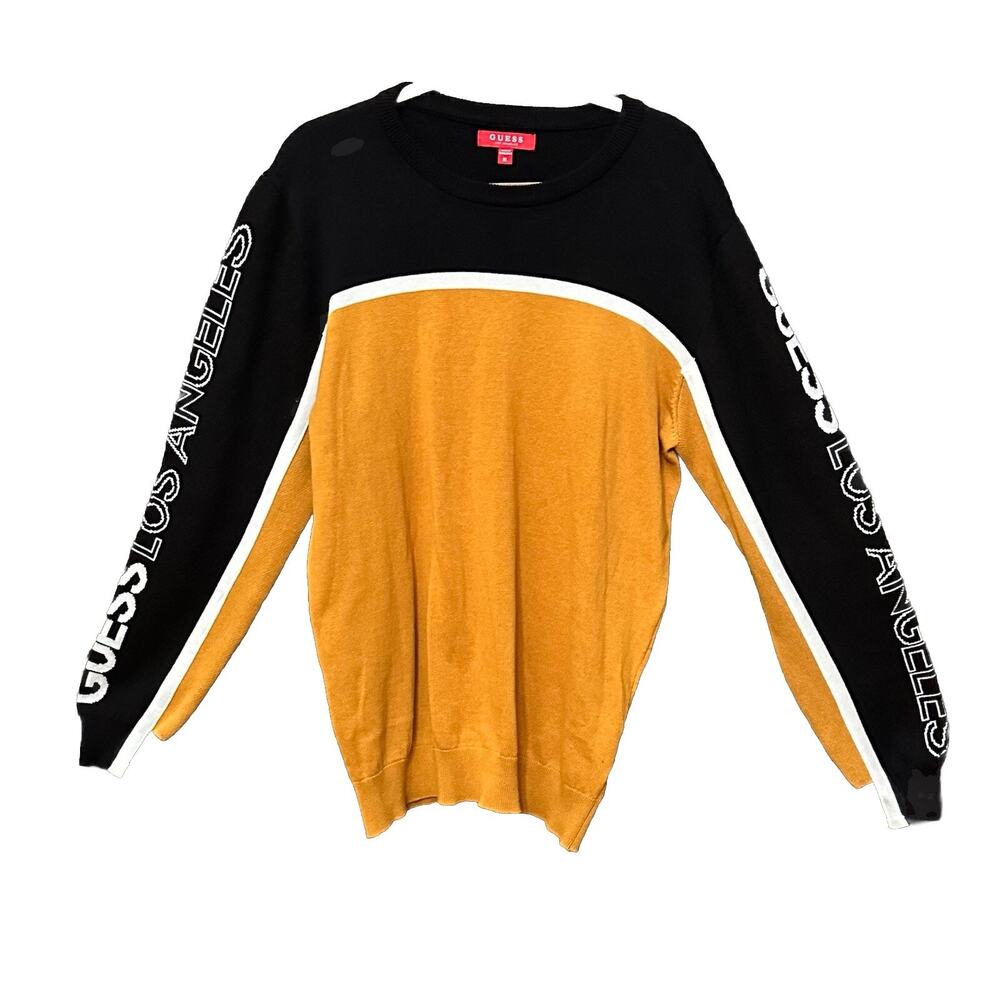 Guess Los Angeles Sweater Men's Pullover XL Black Gd Colorblock Y2K Vibes